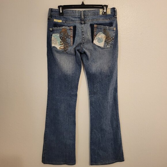 July 25 Womens Distressed Wide-Leg Jeans Size 29 Blue Denim Embellished Pockets - Picture 2 of 10